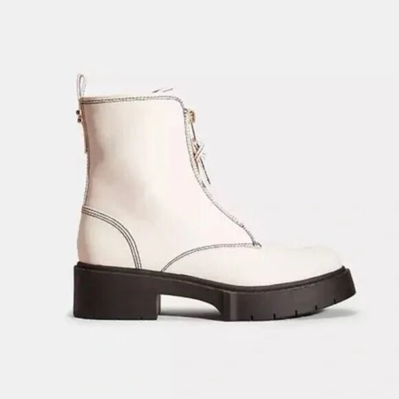 Coach Liza NWT New White Front Zip Up Boots Sz 8 - Picture 1 of 9